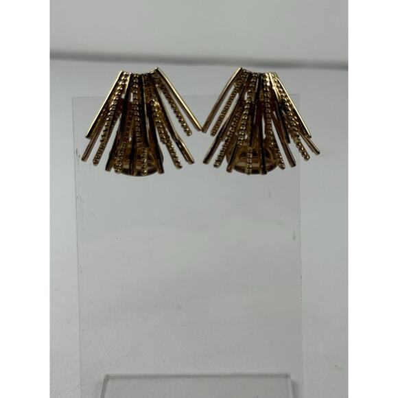 Christian Dior Vintage Gold Tone Clip On Earrings Abstract Fan - Picture 8 of 9